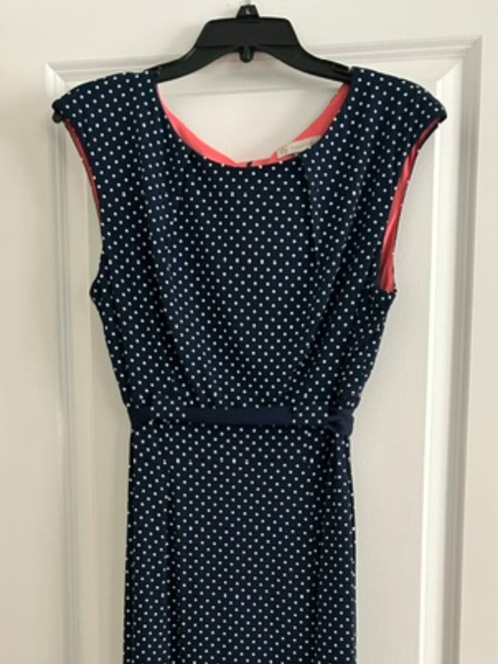 Dressbarn Women's Navy White Polka Dot Tie-Back Dress, Size 10